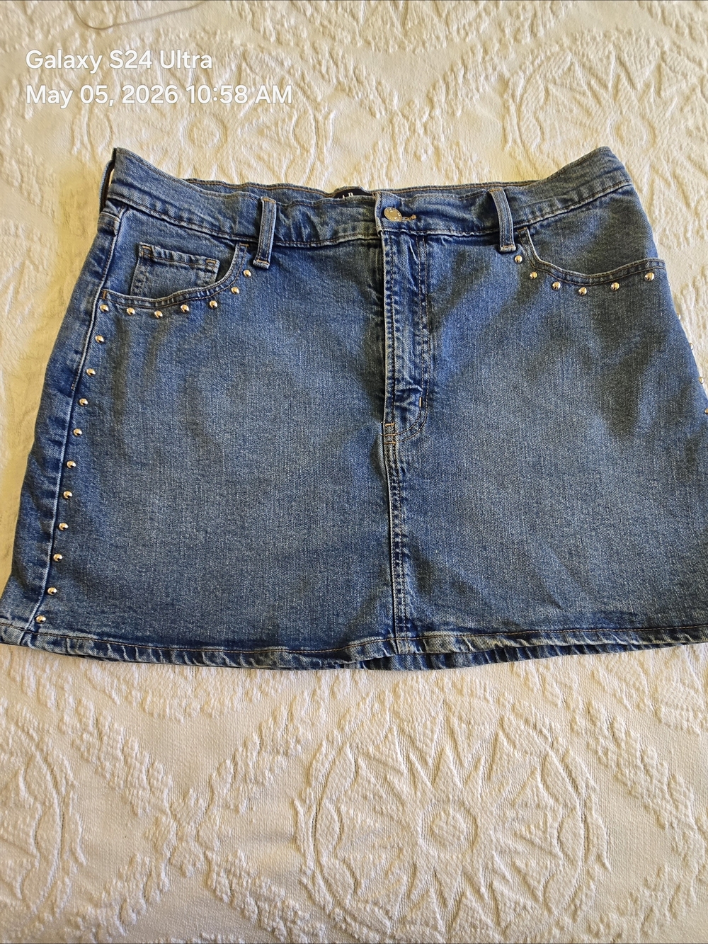 GAP Blue Denim Mini Skirt with Stud Accents